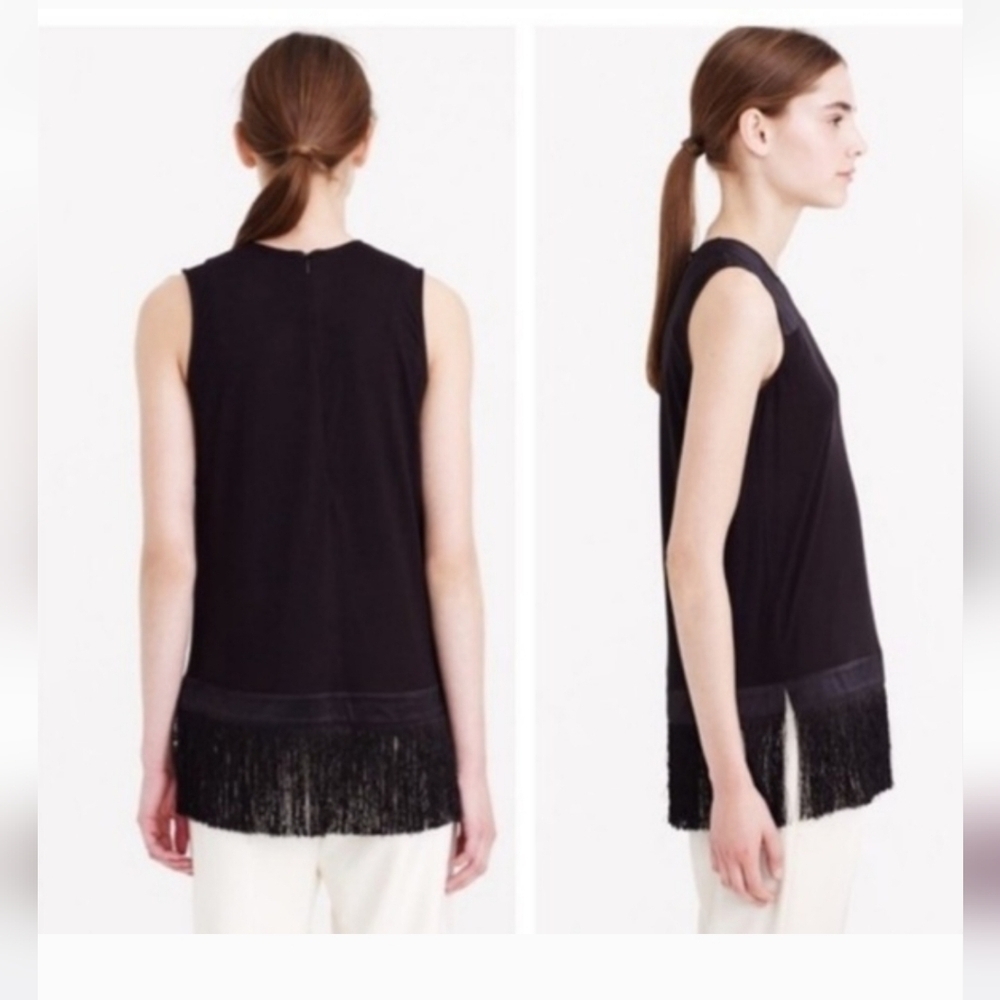 J. Crew Factory Womens Black Sleeveless Fringe Tunic Tank S